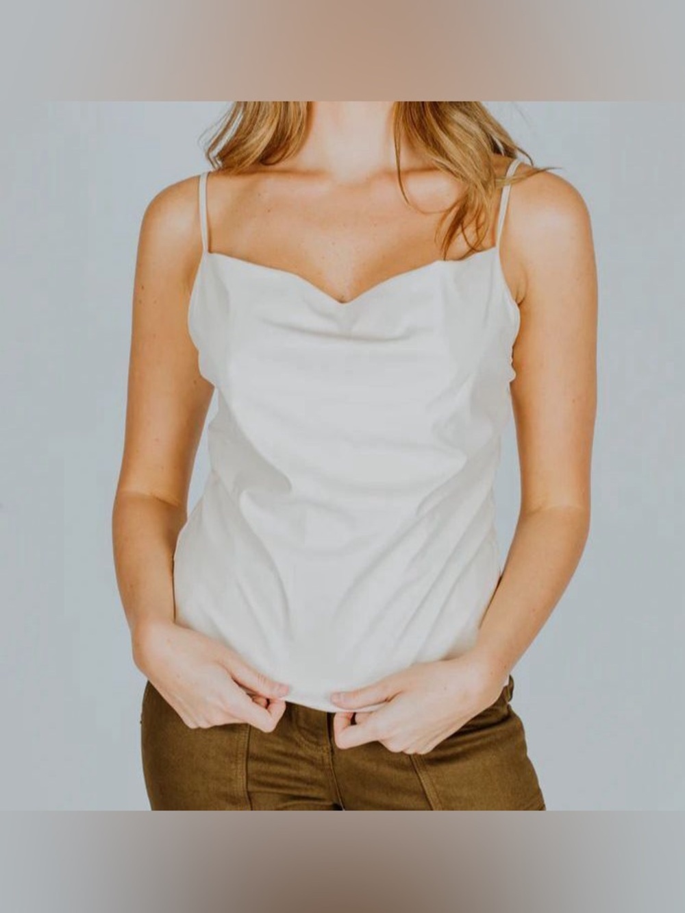 Ramy Brook Faux Leather Ivory Cowl Neck Camisole, size S
